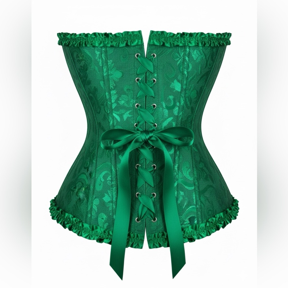 Stunning Emerald Green Brocade Ruffle Corset - Waist Training & Shapewear Sz M - Picture 3 of 8